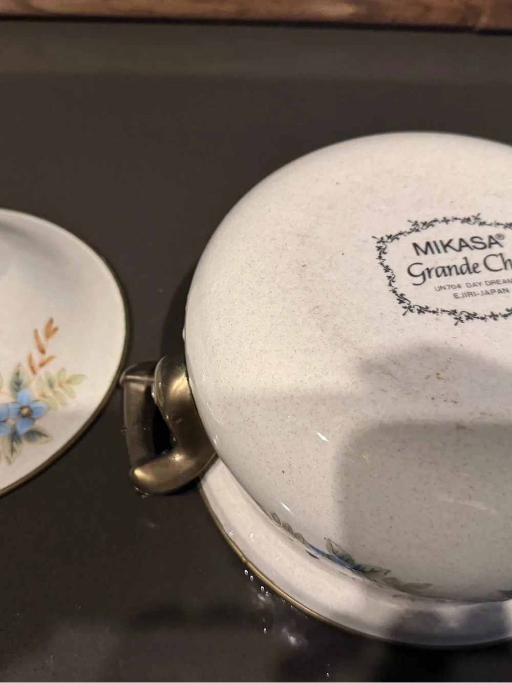 Mikasa Cream Ceramic Casserole with Blue Floral Design